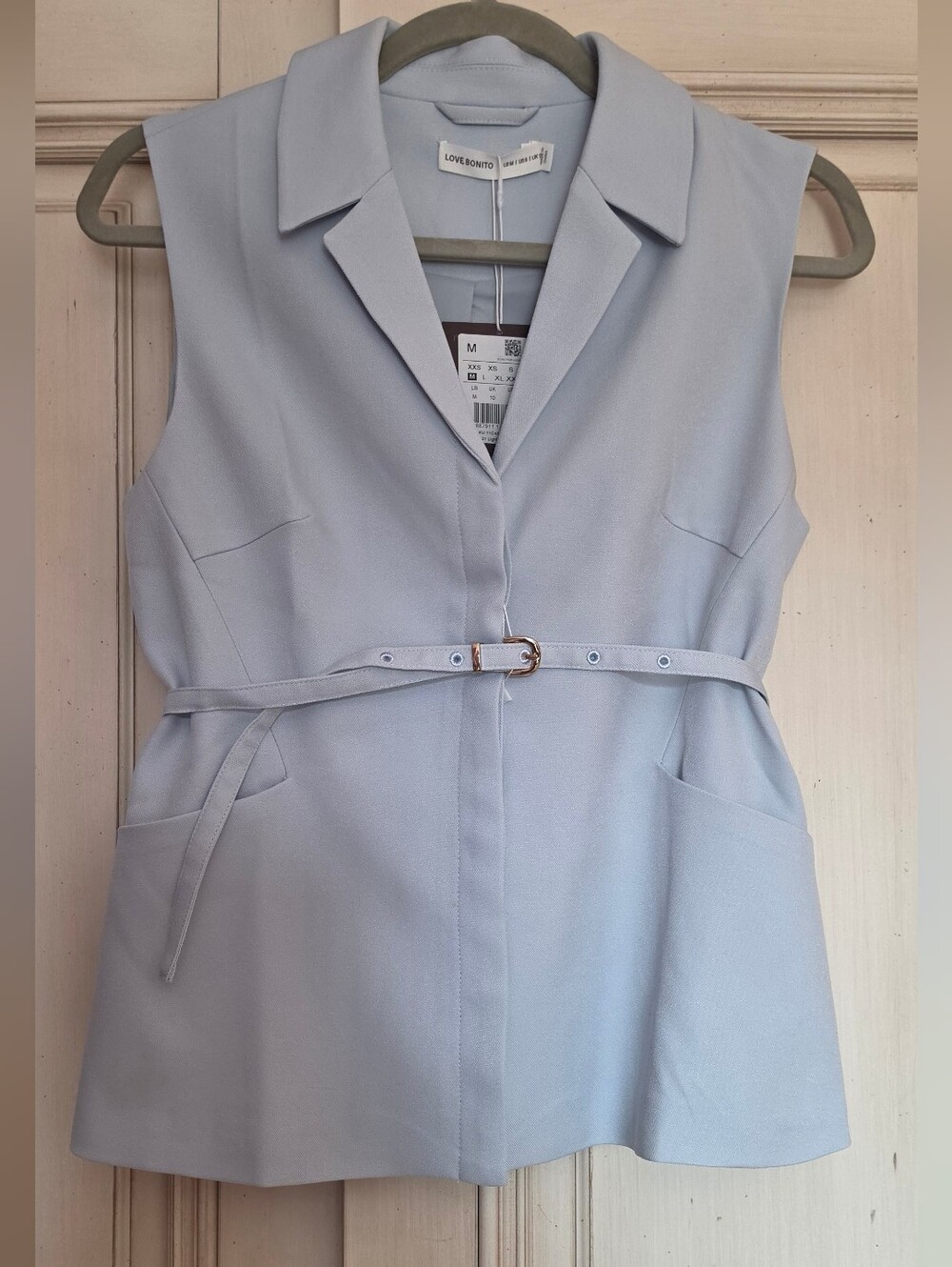 Sleeveless Belted Dressy Vest in Light Blue